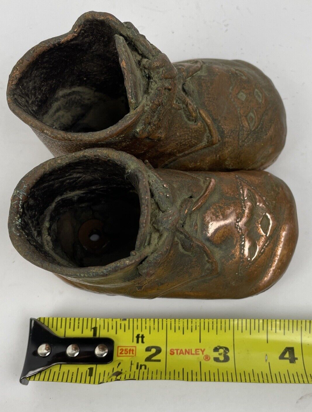 Vintage Antique Baby Brass Bronze Shoes Booties Bronze Dipped Baby Shoes LOOK