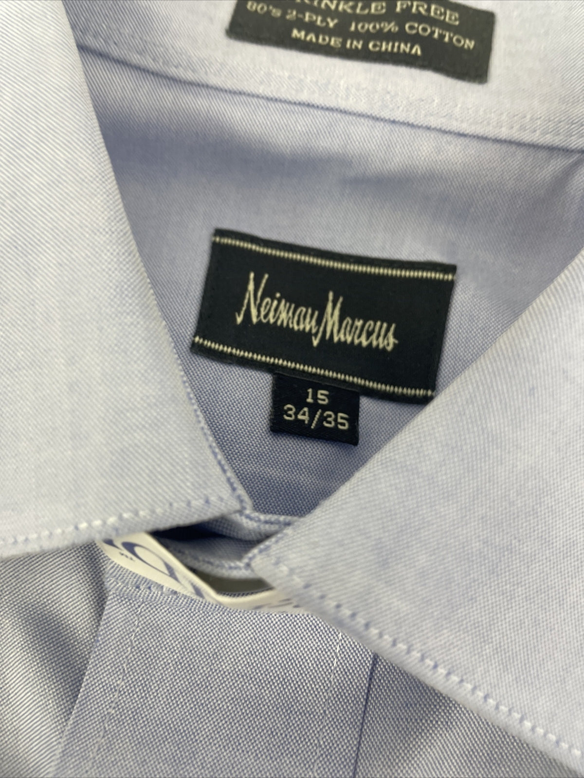 Neiman Marcus Dress Shirt Wrinkle Free 80s 2-Ply Cotton Mens15 34/35 Light Blue