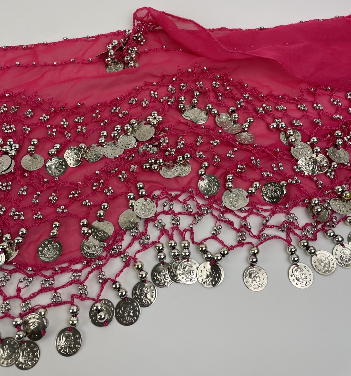 Belly Dancer Belly Dance Pink Coin & Beads Tie-on Scarf Belt  60" X 12" Beauty