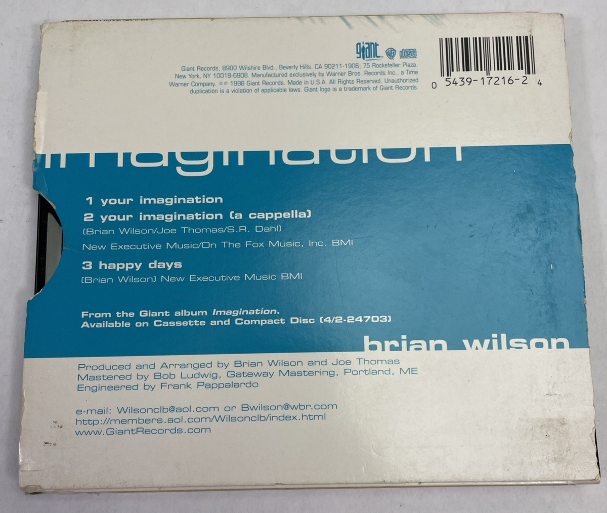 BRIAN WILSON YOUR IMAGINATION MAXI-SINGLE CD 1998 IMPORT THE BEACH BOYS GIANT