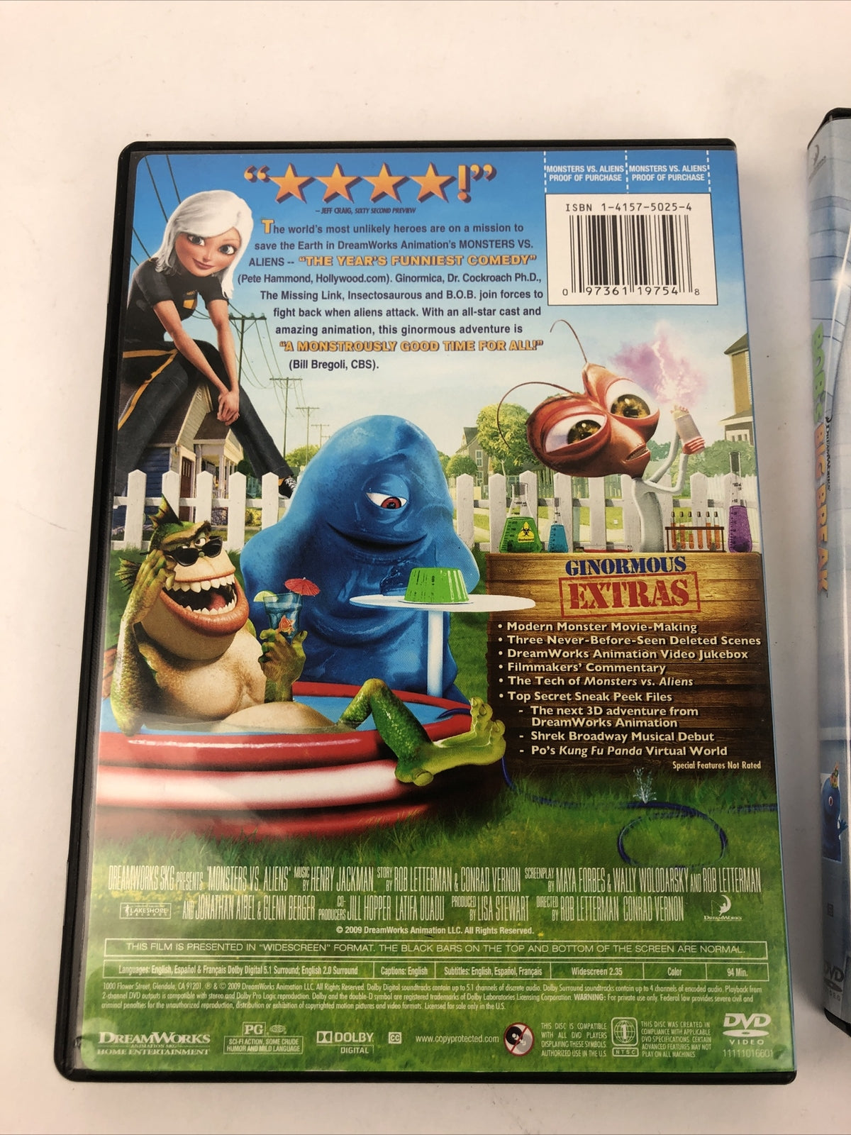 DREAMWORKS Monsters Vs Aliens (2018) B.O.B’s Big Break w 3D Glasses (2009) DVD
