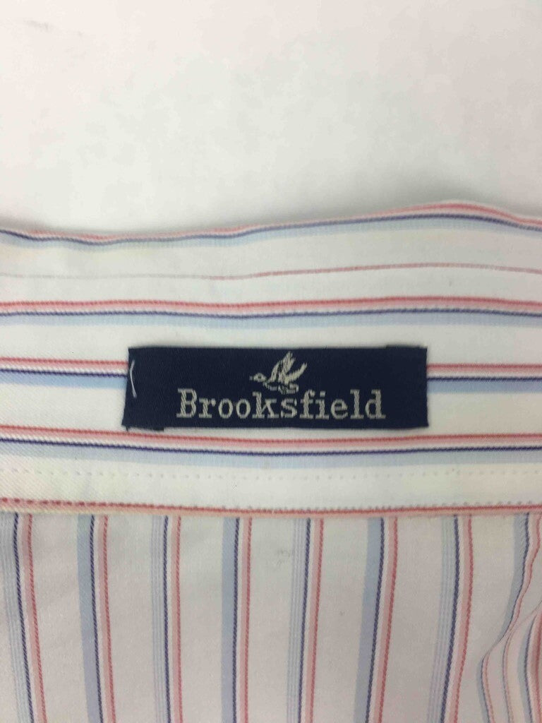 Brooksfield Mens Dress Shirt White Striped Button Down Long Sleeve Cotton 44