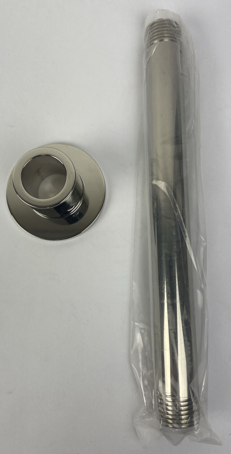 Rubinet 8 inch chrome ceiling mount rain shower arm brass with flange