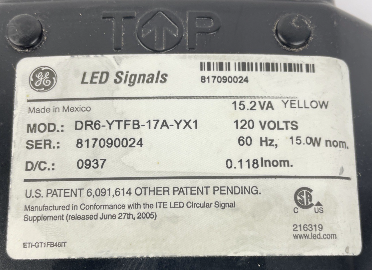 12" General Electric Yellow LED Traffic Light Signal Lens 120V Model  DR6    bb