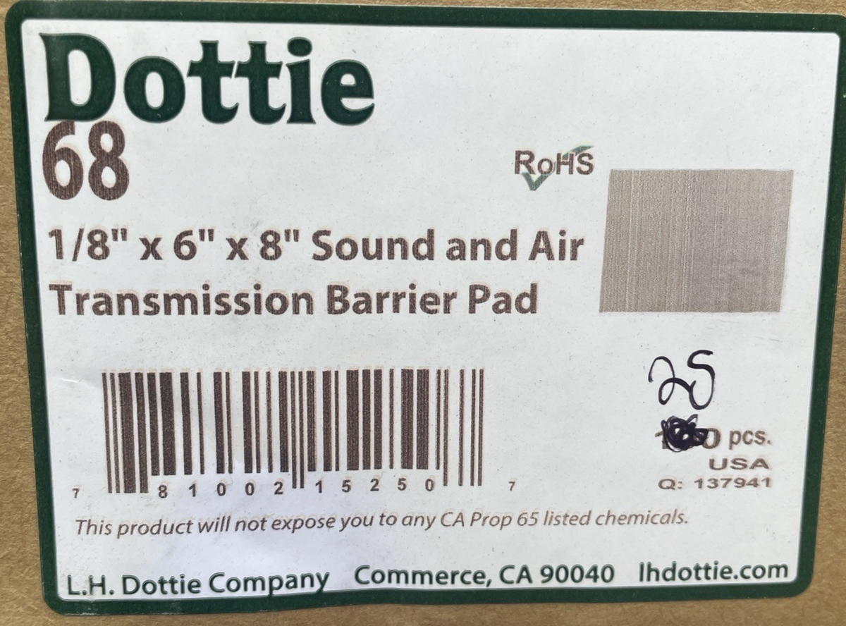 Lot 25 x OEM Dottie #68 Insulpads Insulating Sound Barrier Pads 1/8" x 6" x 8"