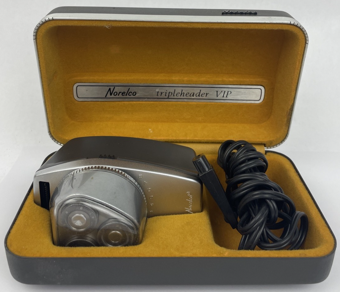 Vintage Norelco Tripleheader Electric VIP Shaver with Box & Power Cord - Works