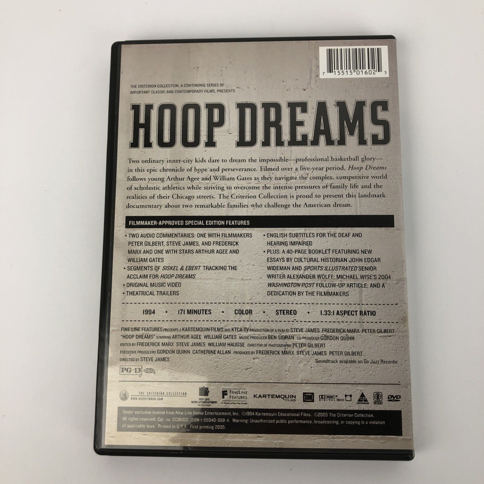 Hoop Dreams (DVD, 1994) Criterion Collection Booklets Steve James Marx Gilbert