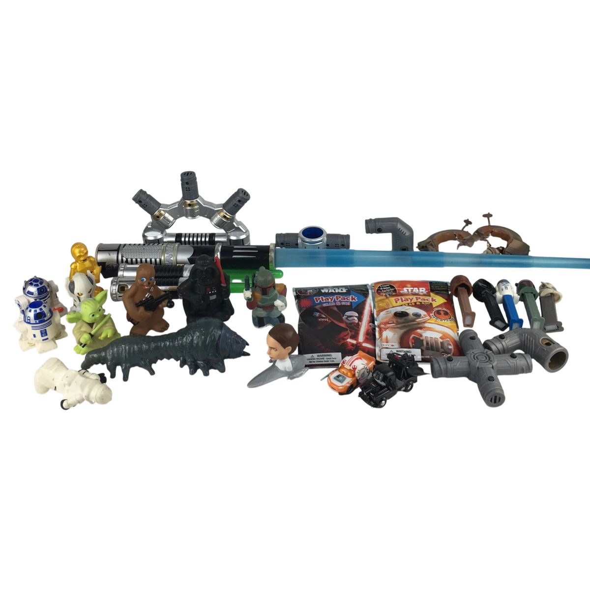 Huge Star Wars Lot of 25 Assorted Figures Weapons and Promo Items - LOOK