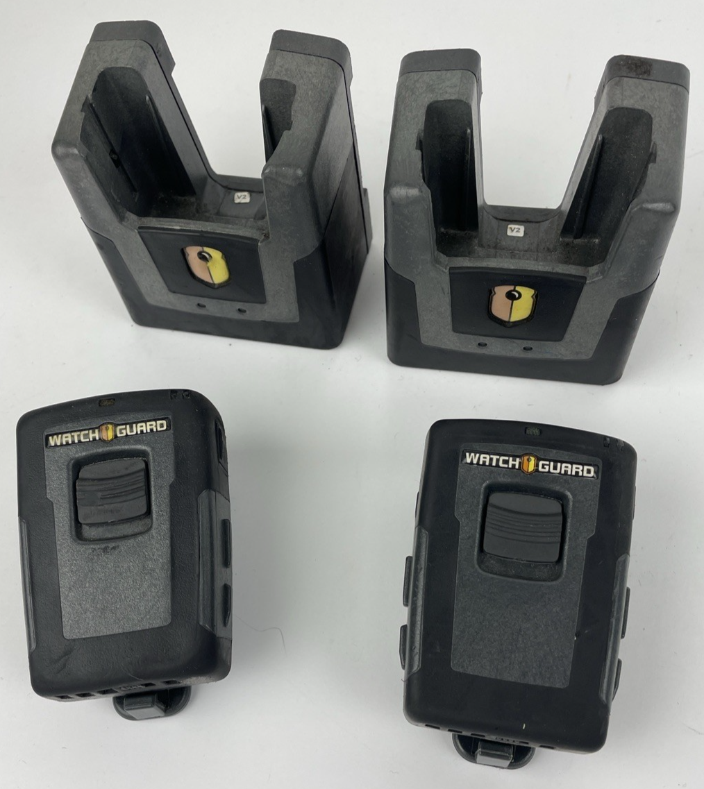 2 x Watchguard wireless microphone device belt clip and charger MIC-WRL-TRN-400
