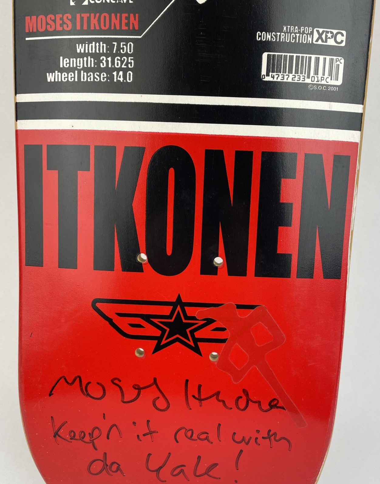 RARE Red Dragon Goalie Mask Moses Itkonen Skateboard Deck Signed 7.5" x 31.625"