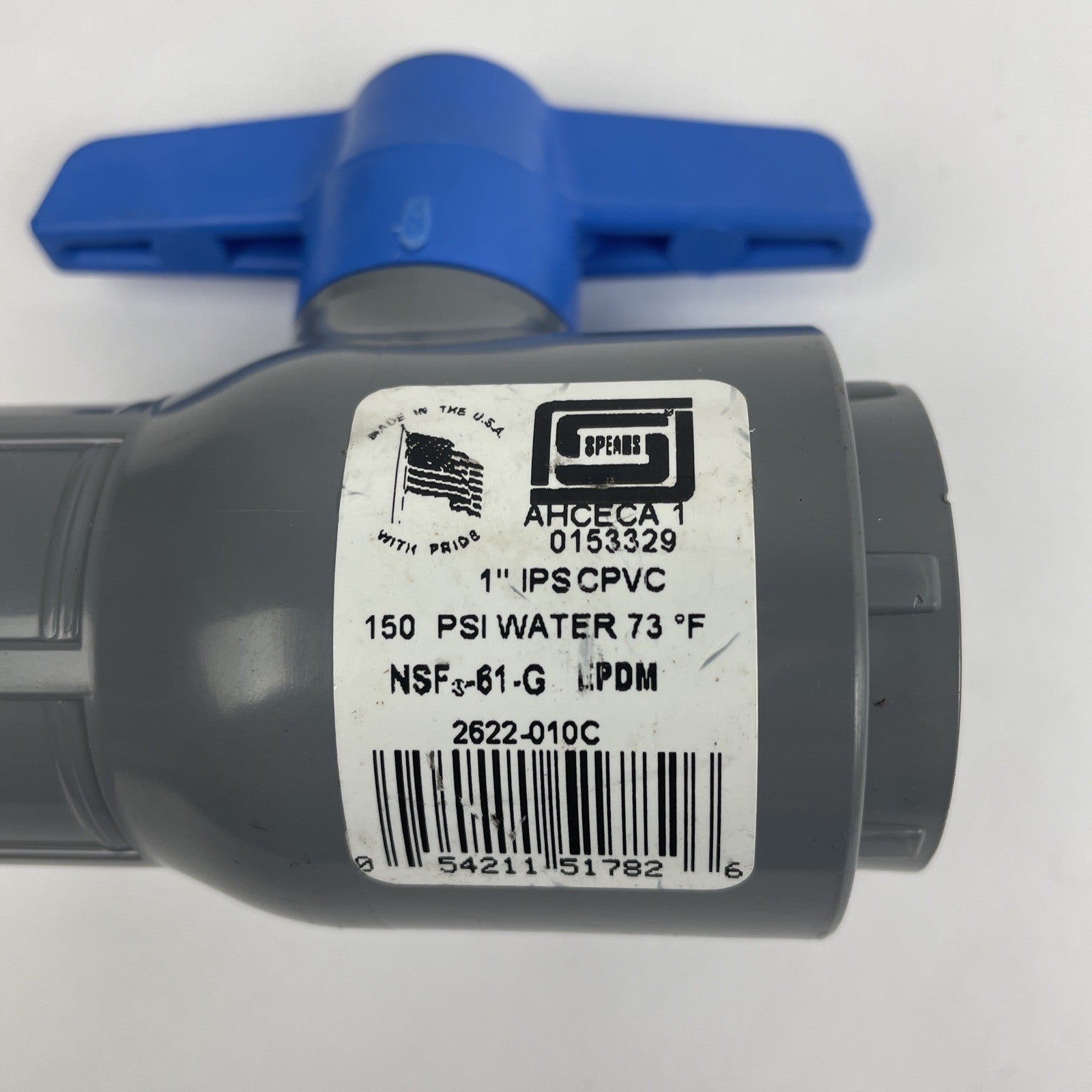 Spears 2622-010C 1" CPVC Ball Valve 150psi Slip Socket x Slip Socket Made in USA