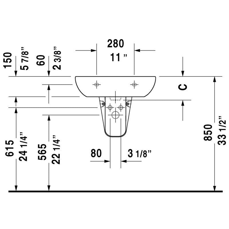 Duravit 23106500002 D-code 25-5/8 x 19-5/8" Wall Mounted Bathroom Sink White