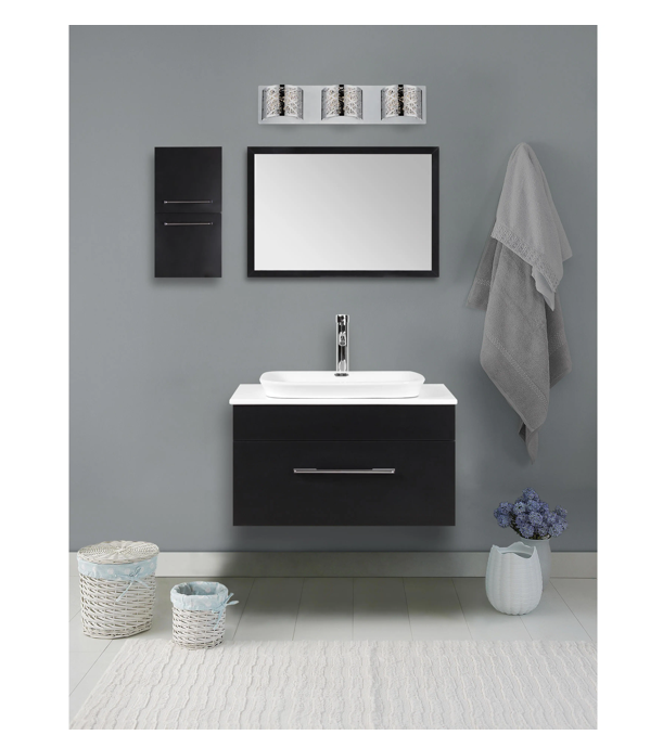 Sabrina 30 in. W x 20 in. D Floating Vanity Black Engineered Stone White Basin