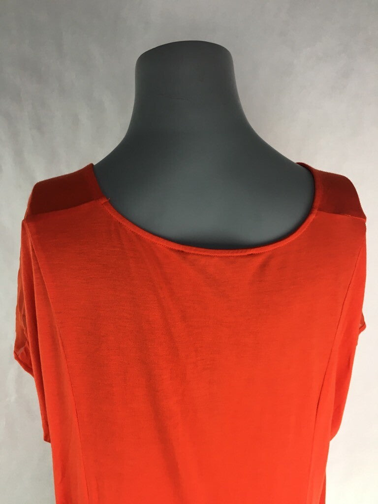 Kenneth Cole Womens Hi Low Blouse Flame Orange Short Sleeves Scoop Neck Top M
