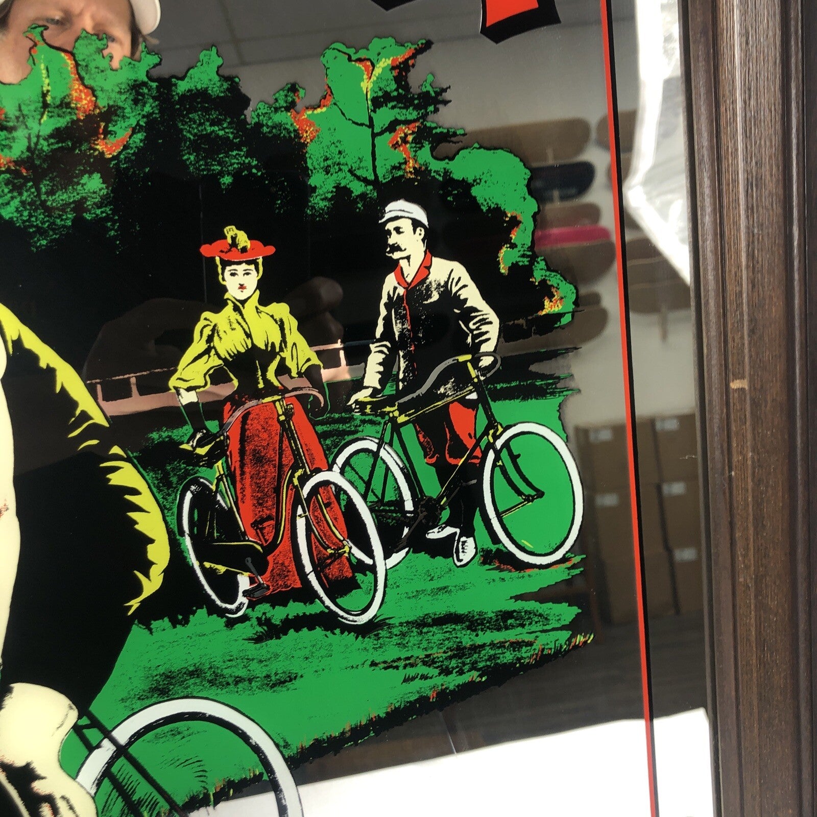 1970's Hoyne Industries Inc Raleigh Bicycle Glass Mirror Wall Art World Champion