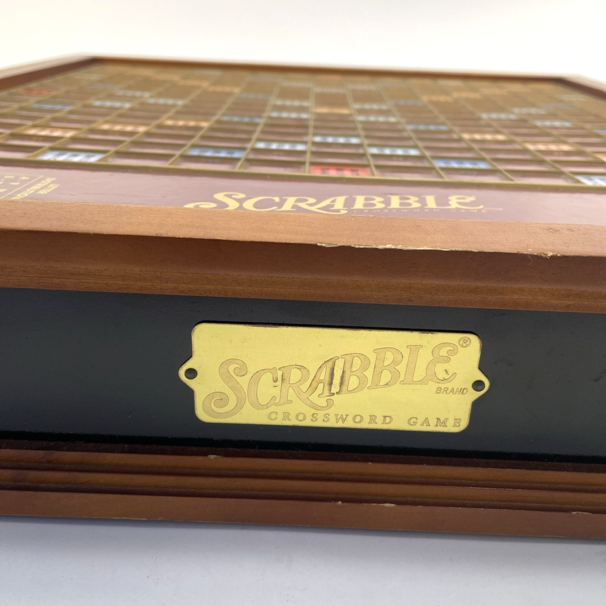 Scrabble Rotating Premier Wood Luxury Edition Crossword Board Game Complete VGC