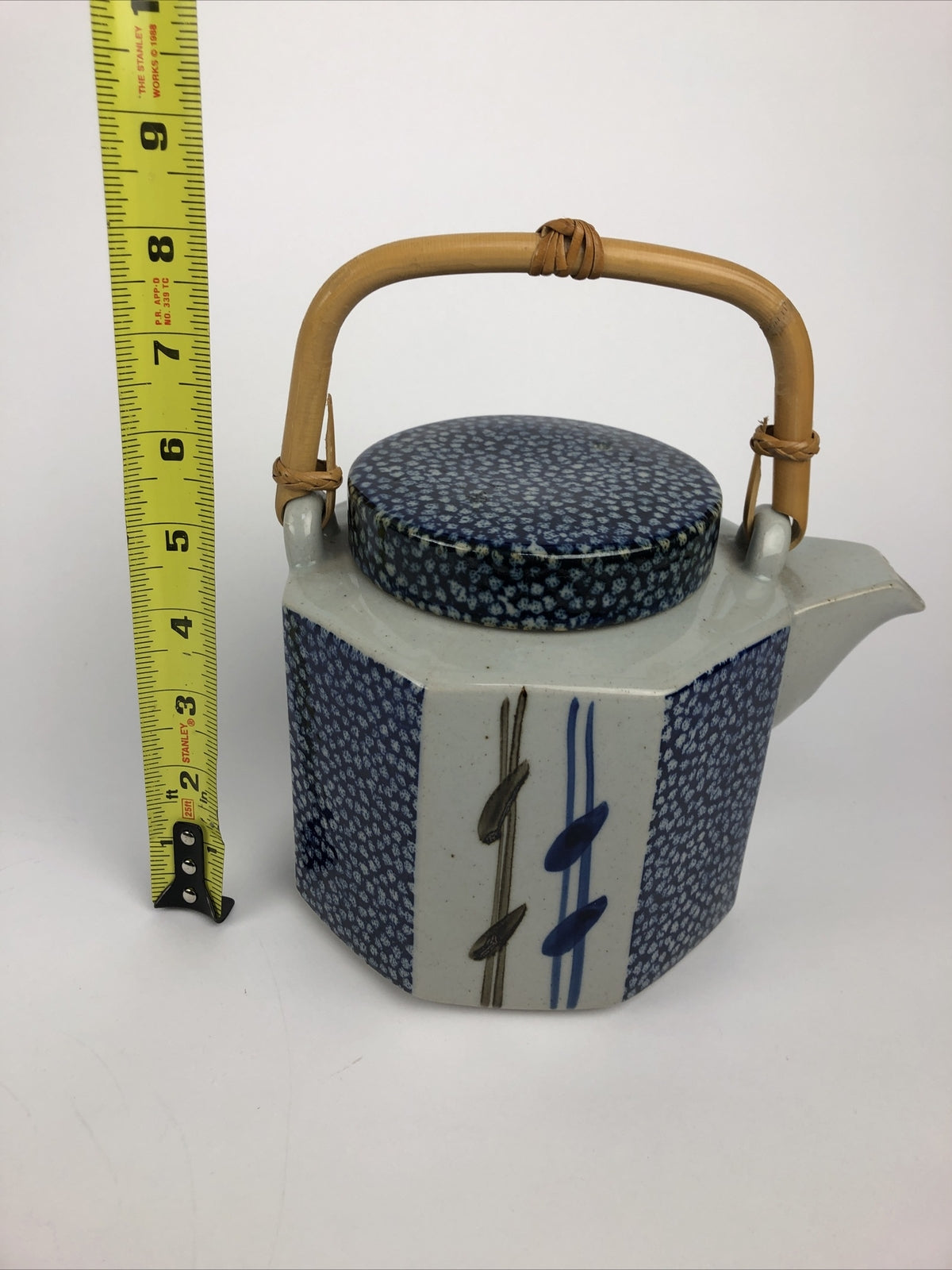 Takahashi San Francisco Hand Painted Bamboo Handle Teapot Mid Century 1970's