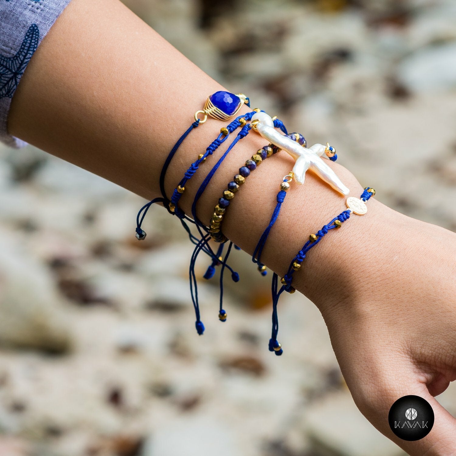 Kavak- Handmade Bracelet Blue Crystal Stone Gold plated Virgin Girl Blue World