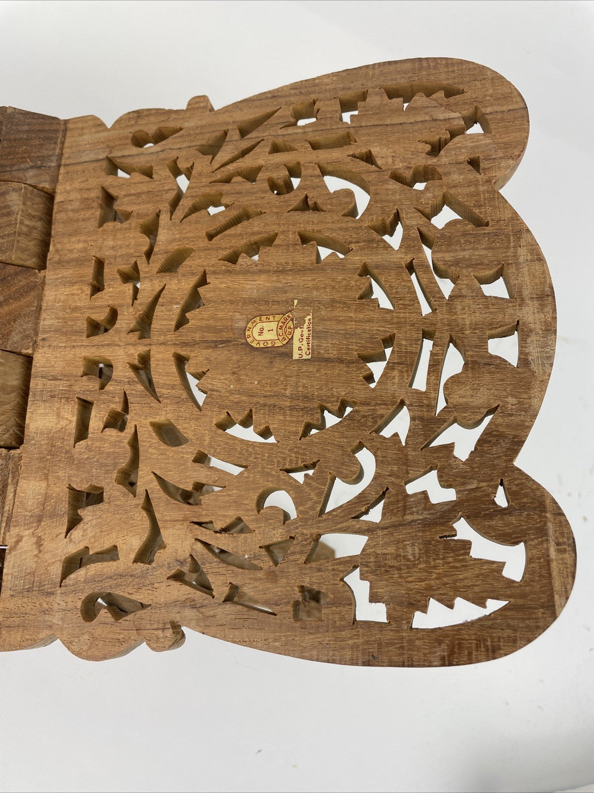 Vintage Hand Carved Wooden Open Book Holder Folding Display Bible, Cookbook Rack