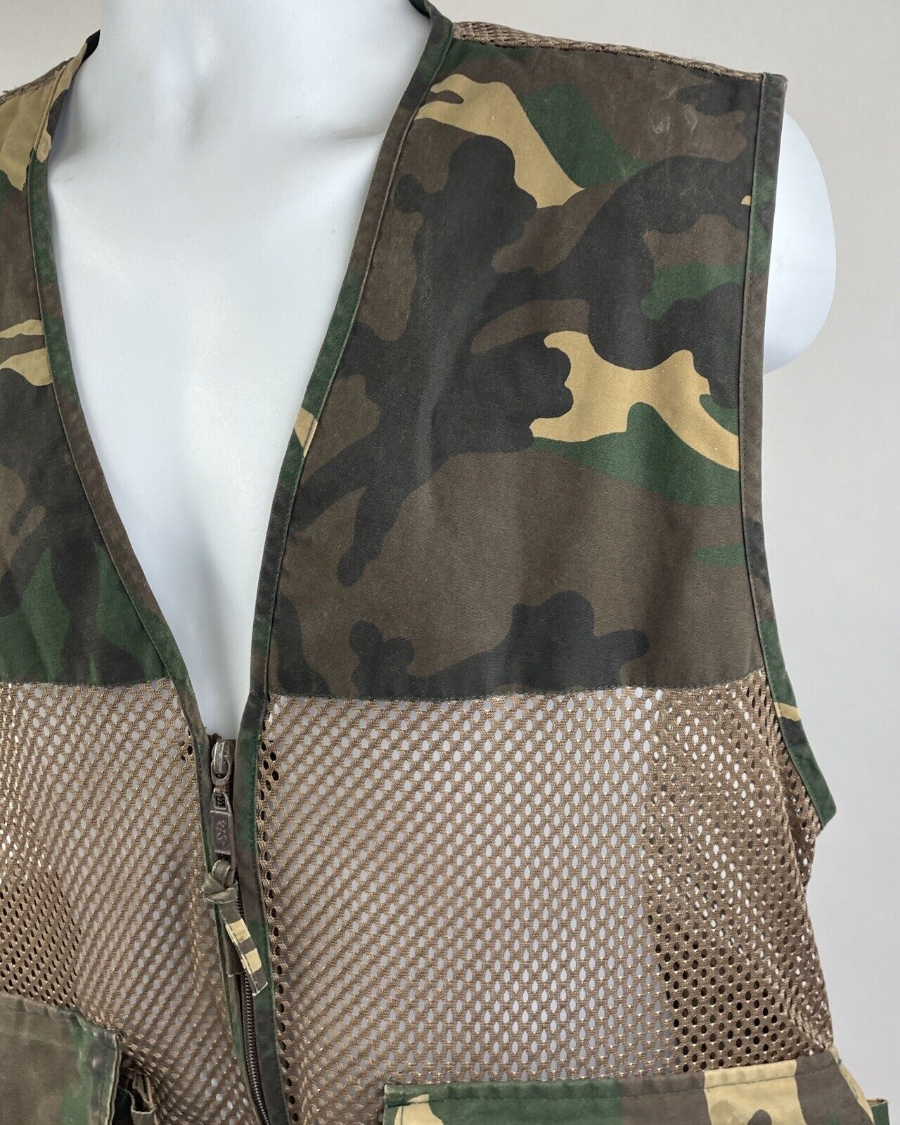 Browning Vest Mens Medium Brown Camo Duck Bird Hunting Game Pocket Full Zip