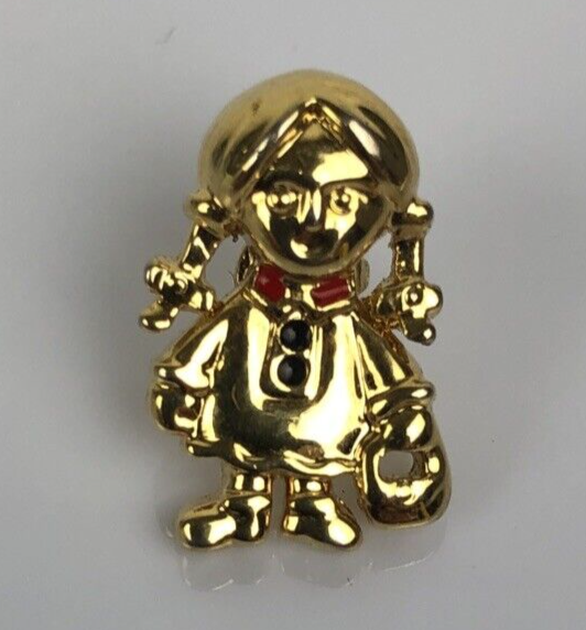 Pig Tail Purse Girl Lapel Pin Tie Tack Heart Dress Daughter Love Extremely RARE