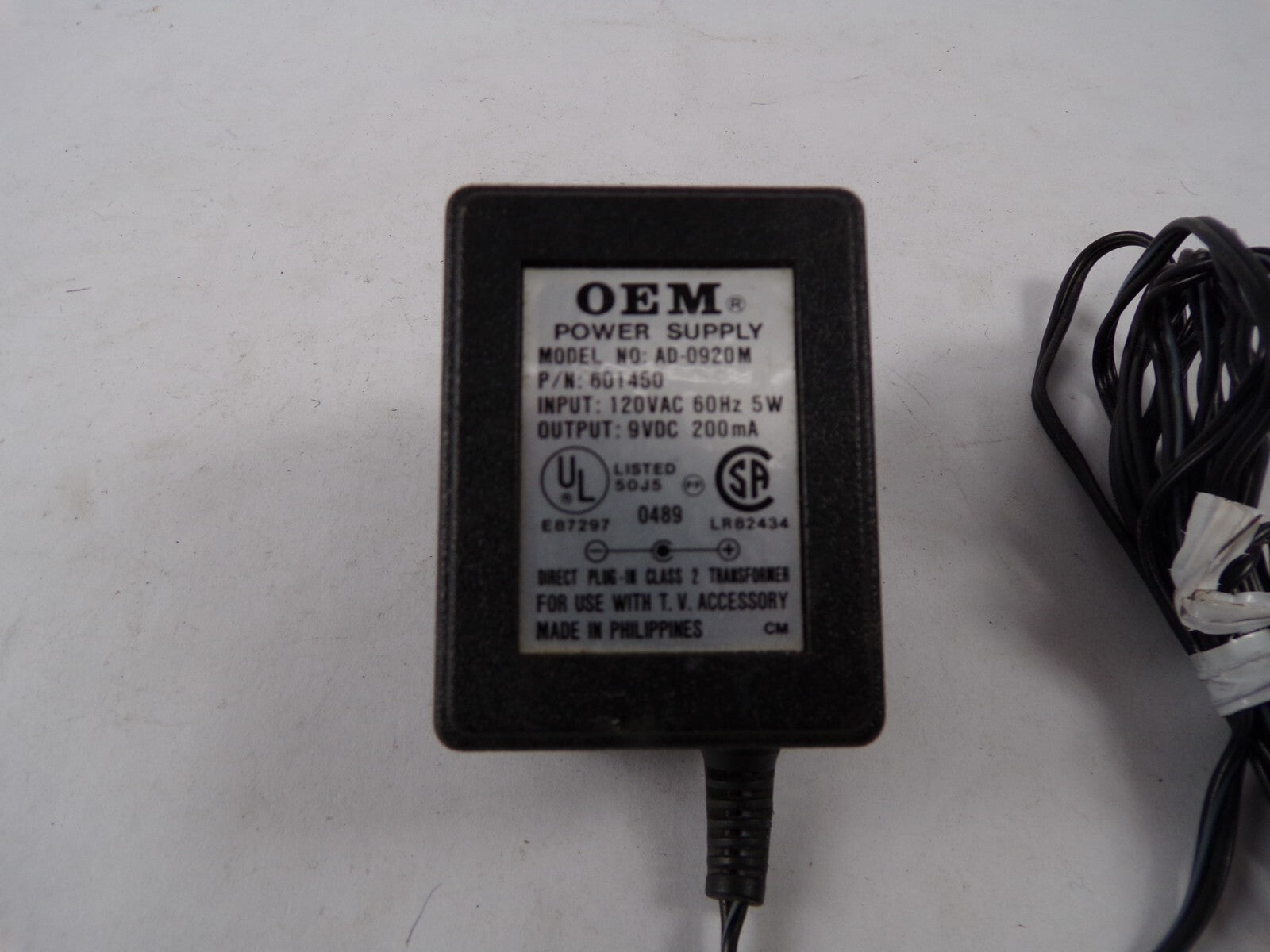 Genuine OEM Power Supply AD-0920M Output 9 VDC 200mA Power Supply Adapter A55