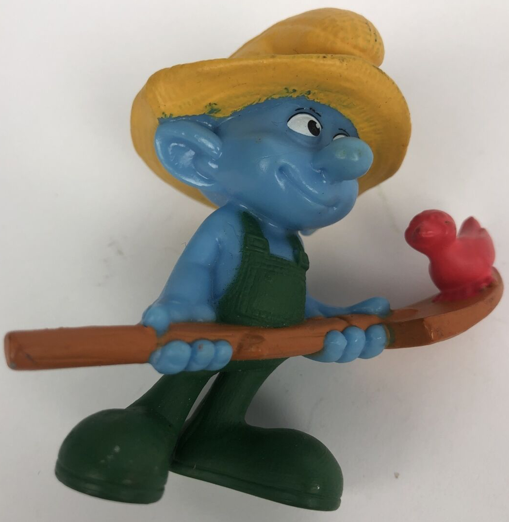 Large Smurf Farmer Vintage PEYO 2011 3" Tall Made for McD's - LOOK