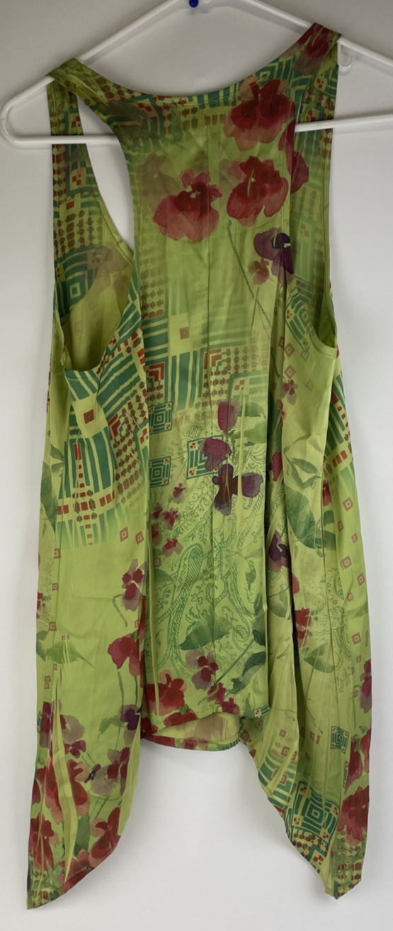 Lapis Green Floral High Low Silk Sleeveless Tunic Top Mini Dress Size M USA MADE