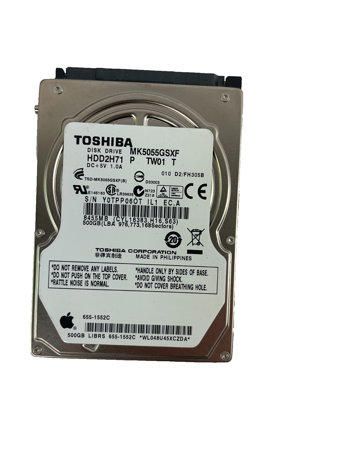 Toshiba Disc Drive Model MK5055GSXF HDD2H71 Internal Hard Drive Cache 8 MB