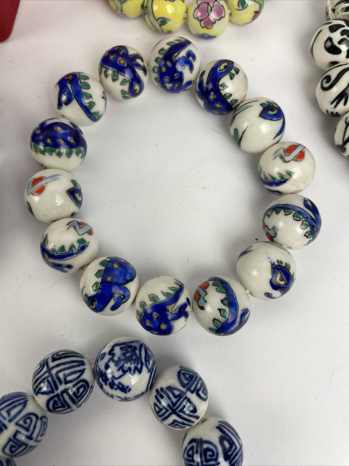 6 Vintage Porcelain Stretched Bracelets China East Asian Hand-Painted Beads
