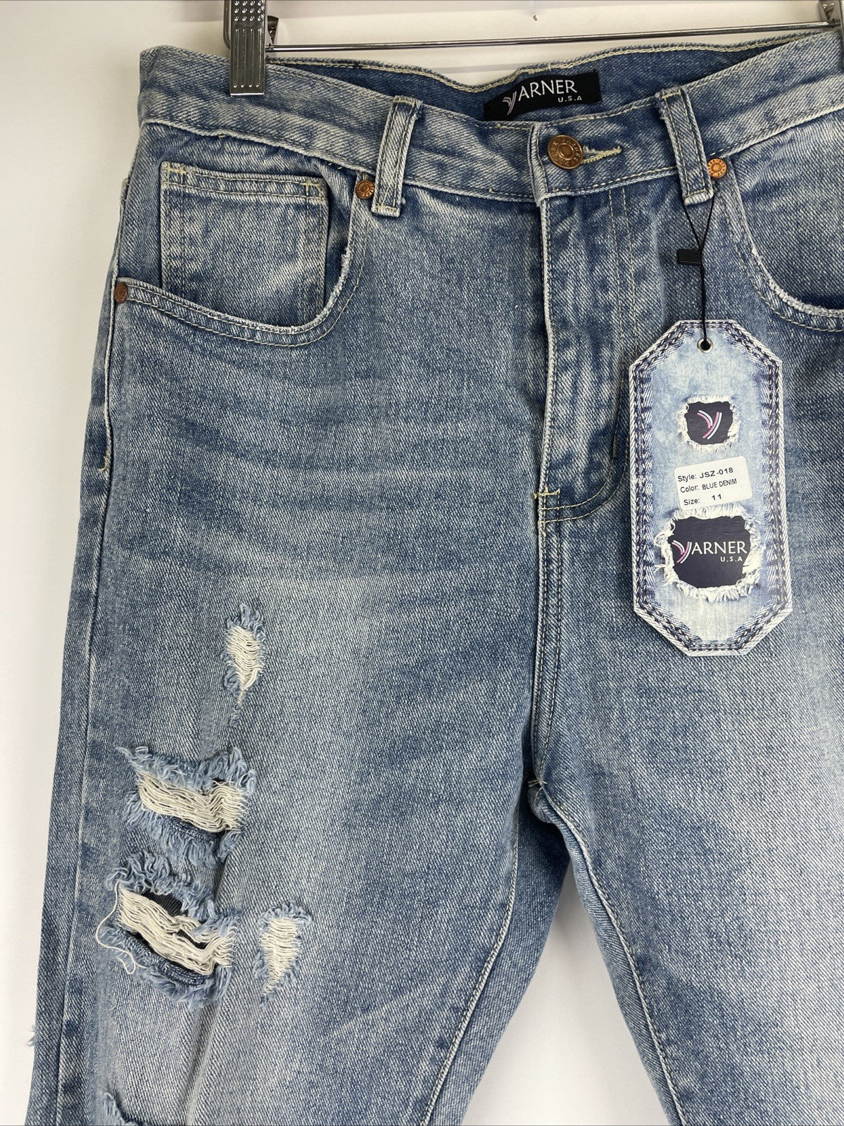 Yarner USA Distressed Torn Jeans Women's Size 11 High Rise Waist Light Blue Wash