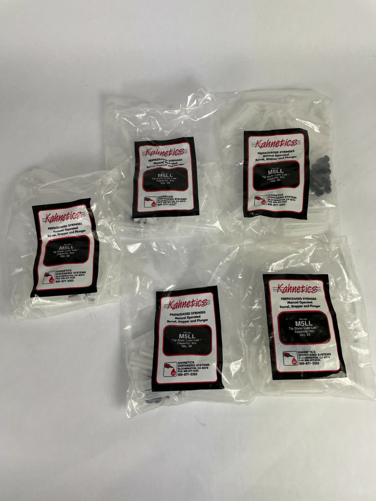 Kahnetics Prepacked Syringes Manual Operated M5LL Luer Lok 5 Capacity Qty 100 