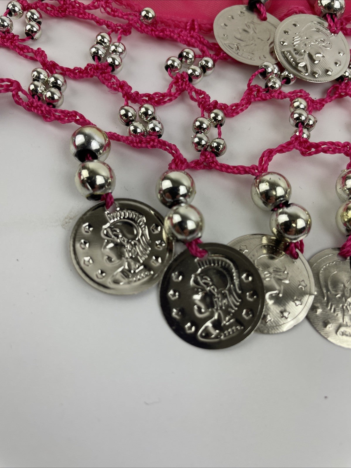 Belly Dancer Belly Dance Pink Coin & Beads Tie-on Scarf Belt  60" X 12" Beauty