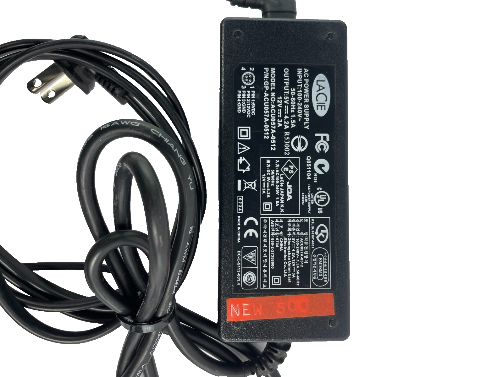 Geniune Lacie Model ACU057A-0512 Output 5V- 12V 4.2-3A Power Supply Adapter #A78