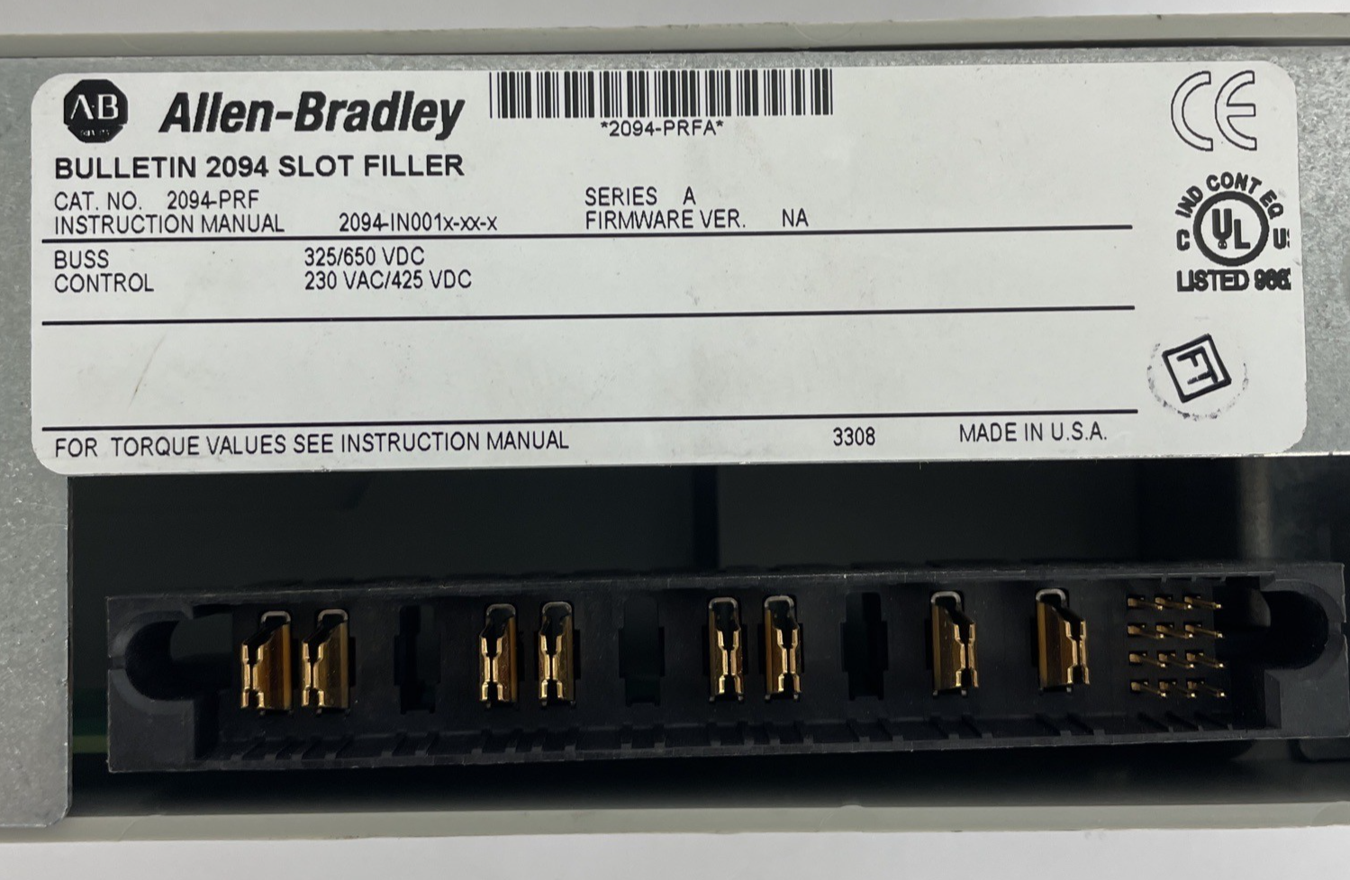 Allen Bradley 2094-PRF Slot Filler Series A Kinetix 6000 Model 325/650VAC(Buss)