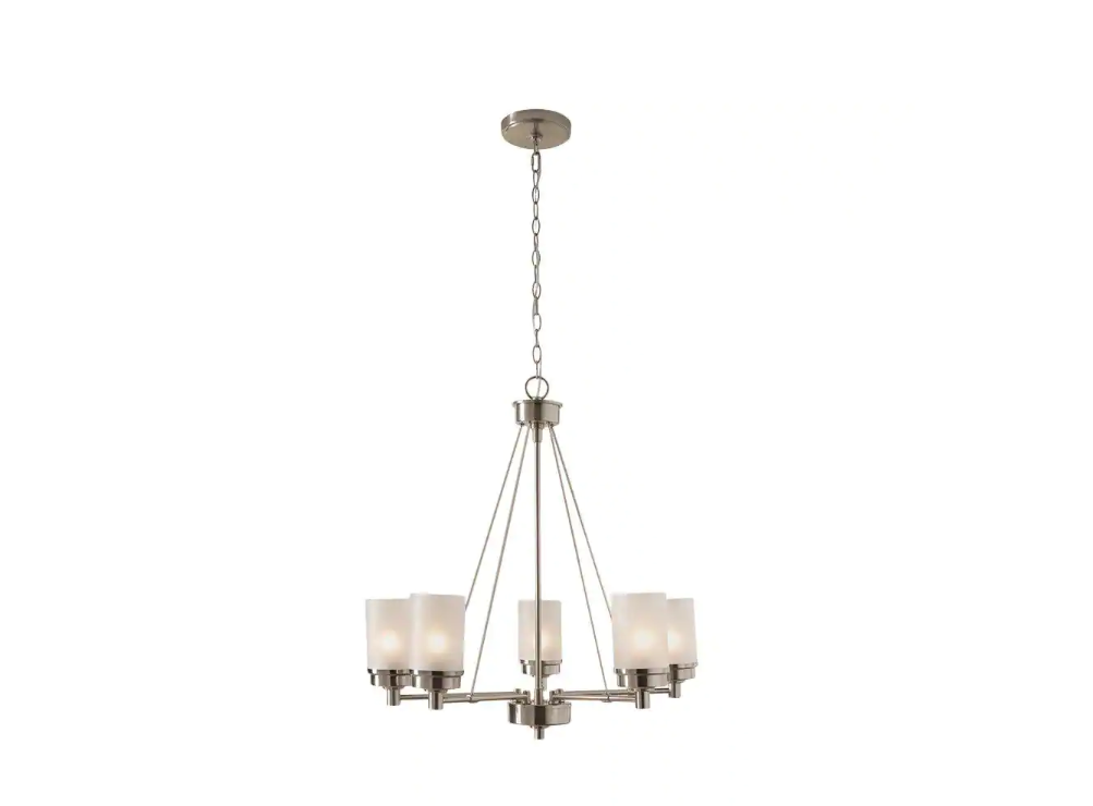 Hillcrest 5-Light Brushed Nickel Chandelier for Dining Room Frosted Glass Shades