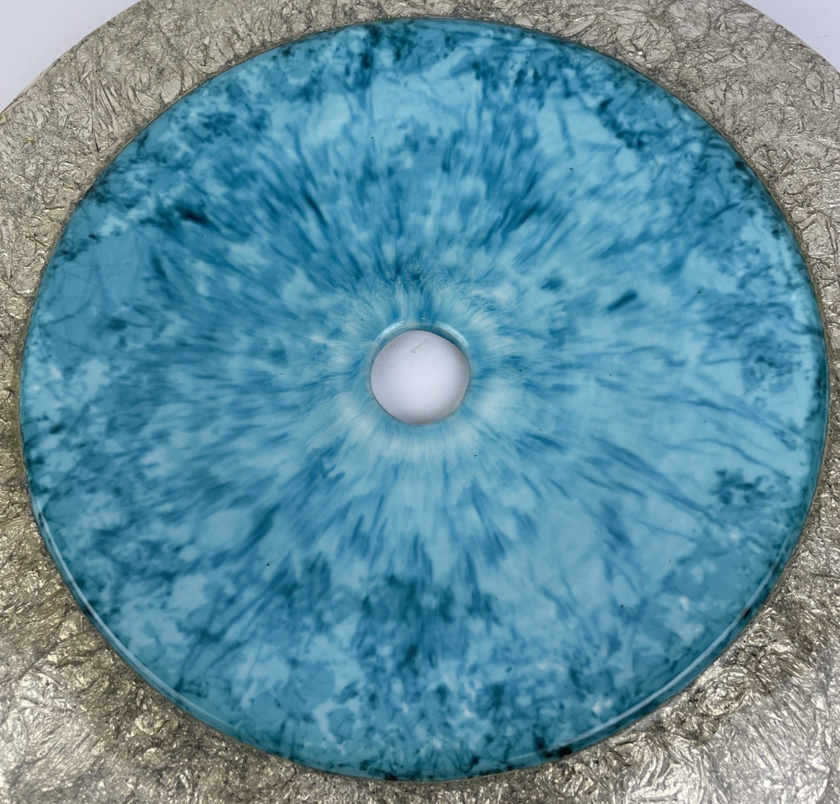 Round Designer Glass Vessel Sink Blue MetallicSilver Modern Decor Design OD 16""