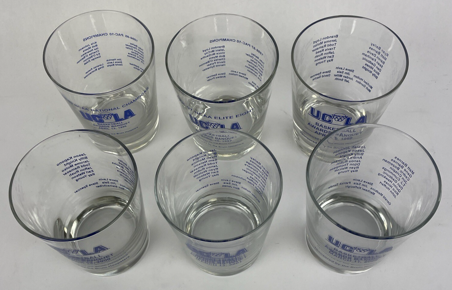 6 x UCLA Bruins Basketball Awards Banquet Bar Highball Glass 95 97 99 00 01 02