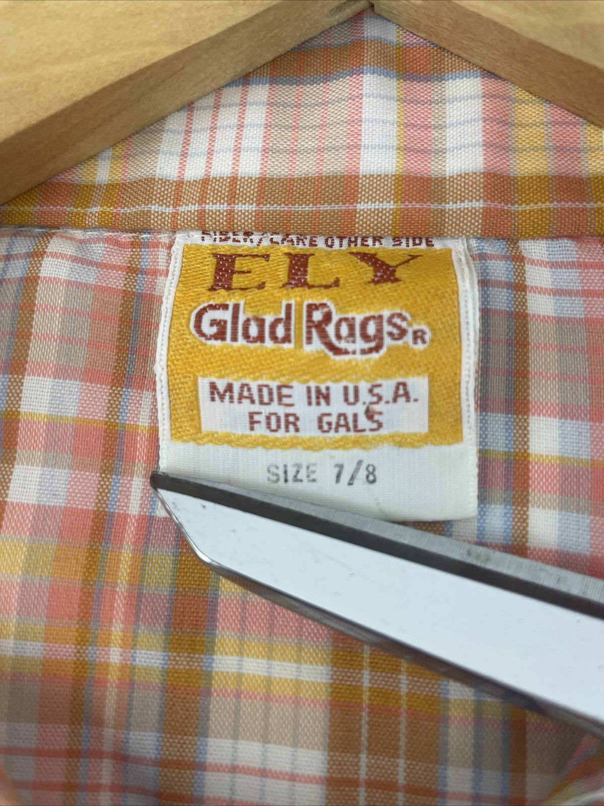 Vintage 70s Ely Glad Rags Long Sleeve Button Sz 7/8 Orange Plaid Western Styles