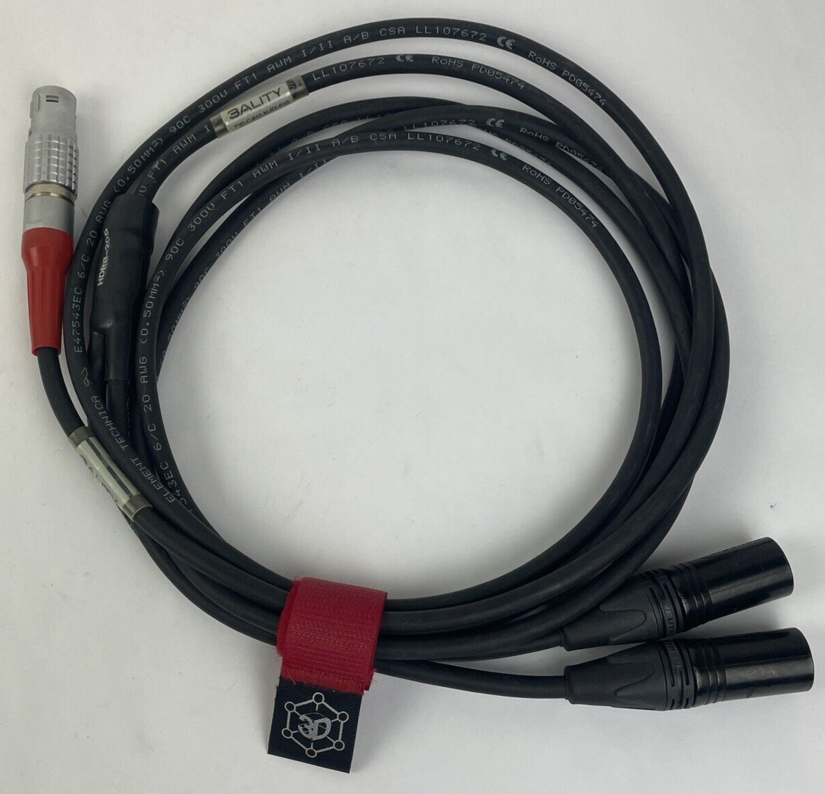 LEMO 8 PIN Female to  2  X 4-pin XLR Male  Black Gold cable, 10 FT