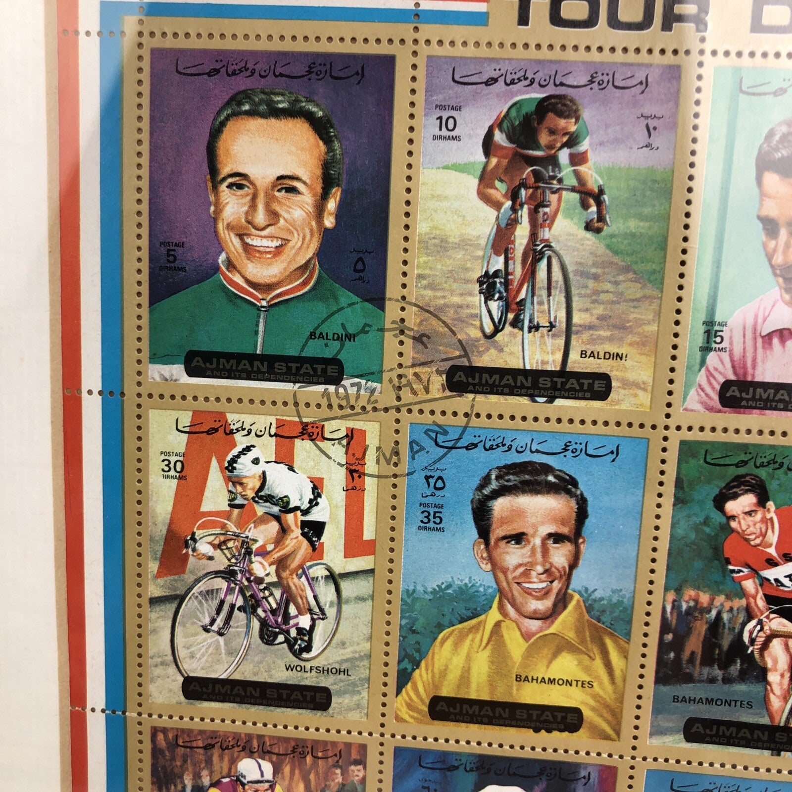 AJMAN STATE 1972 TOUR DE FRANCE CYCEL RACERS COMPLETE SET OF 20 SHEET OF STAMPS