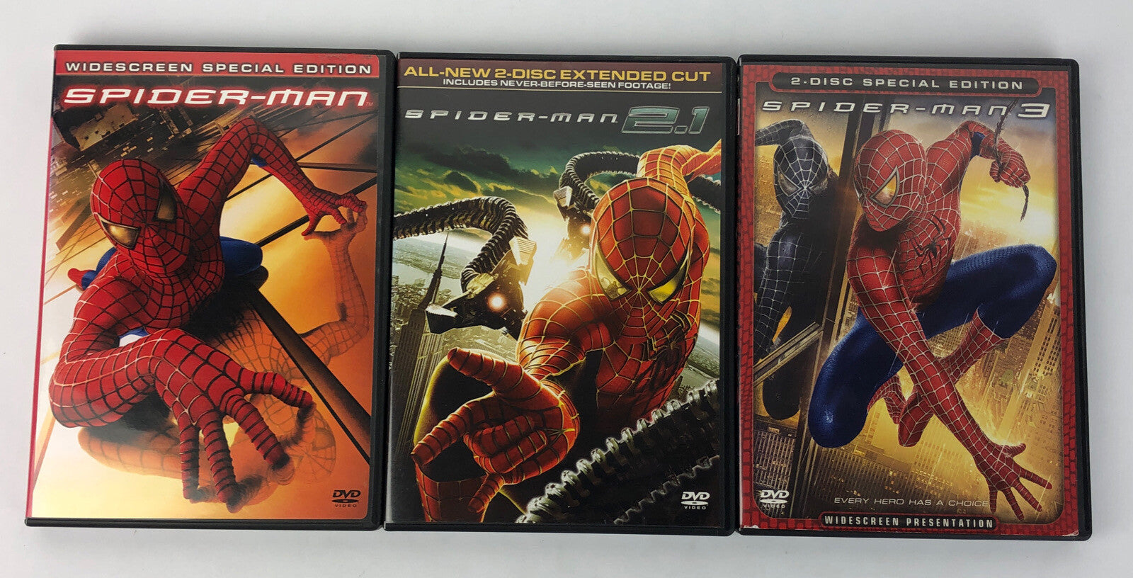 Spider-Man, Spider-Man 2.1, Spider-Man 3 - 3 x DVD Lot * MINT CONDITION FreeShip