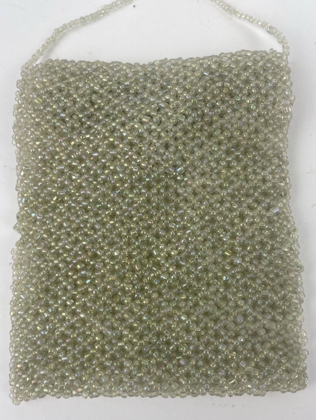 Vintage Small Opalescent Beaded Purse Crossbody Bag Green Pink 5" x 4"