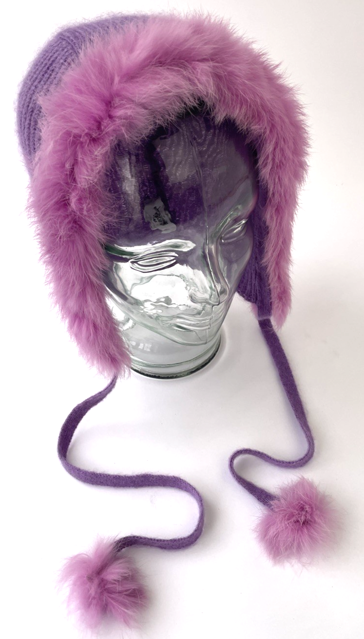 OEM Moschino Knit Mohair Balaclava Hood Hat Natural Women’s Purple Italy OSFM