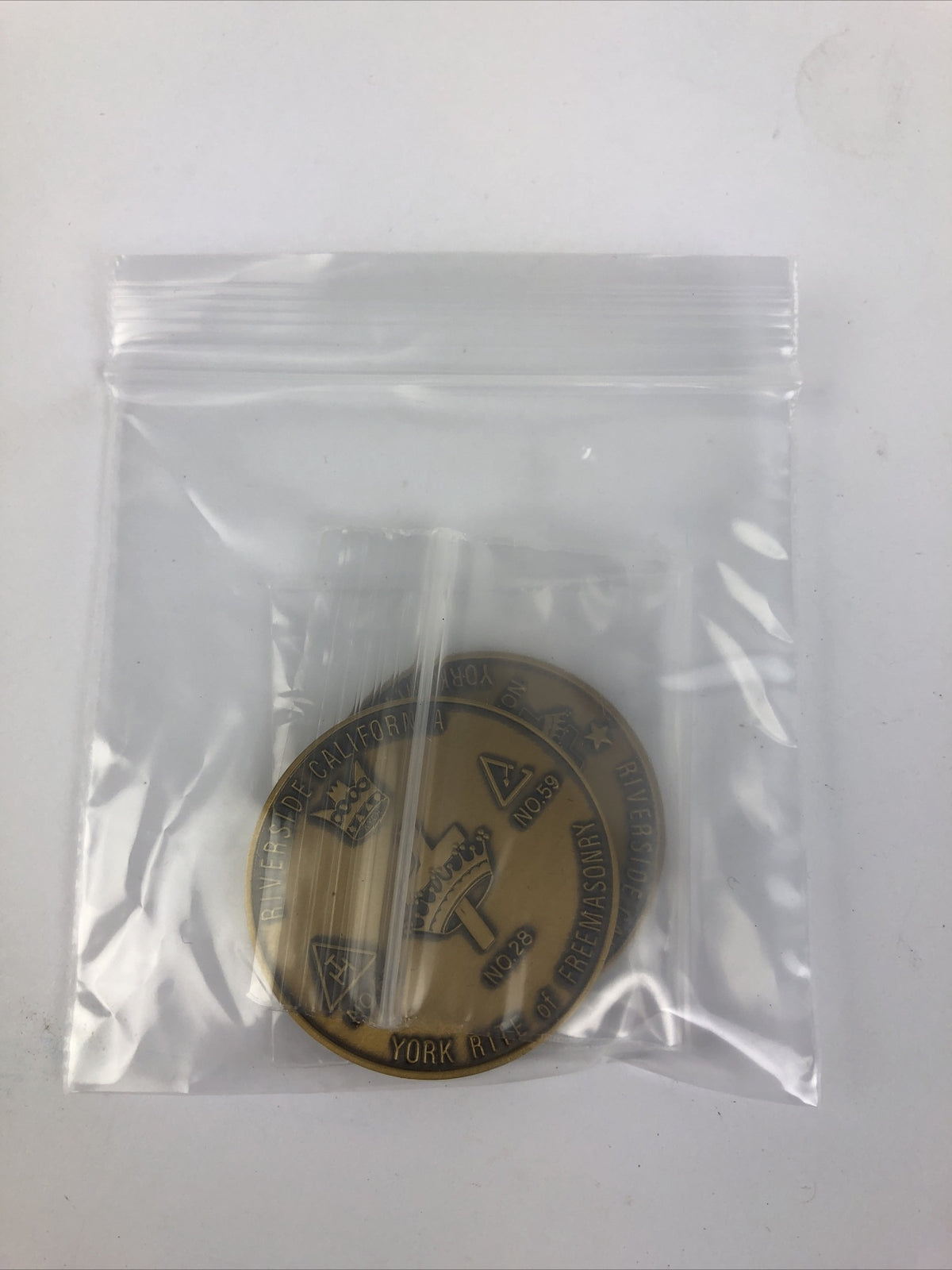 York Rite Freemasonry 100 years Riverside California coin medal set of 2 Masonic commemorative collectible