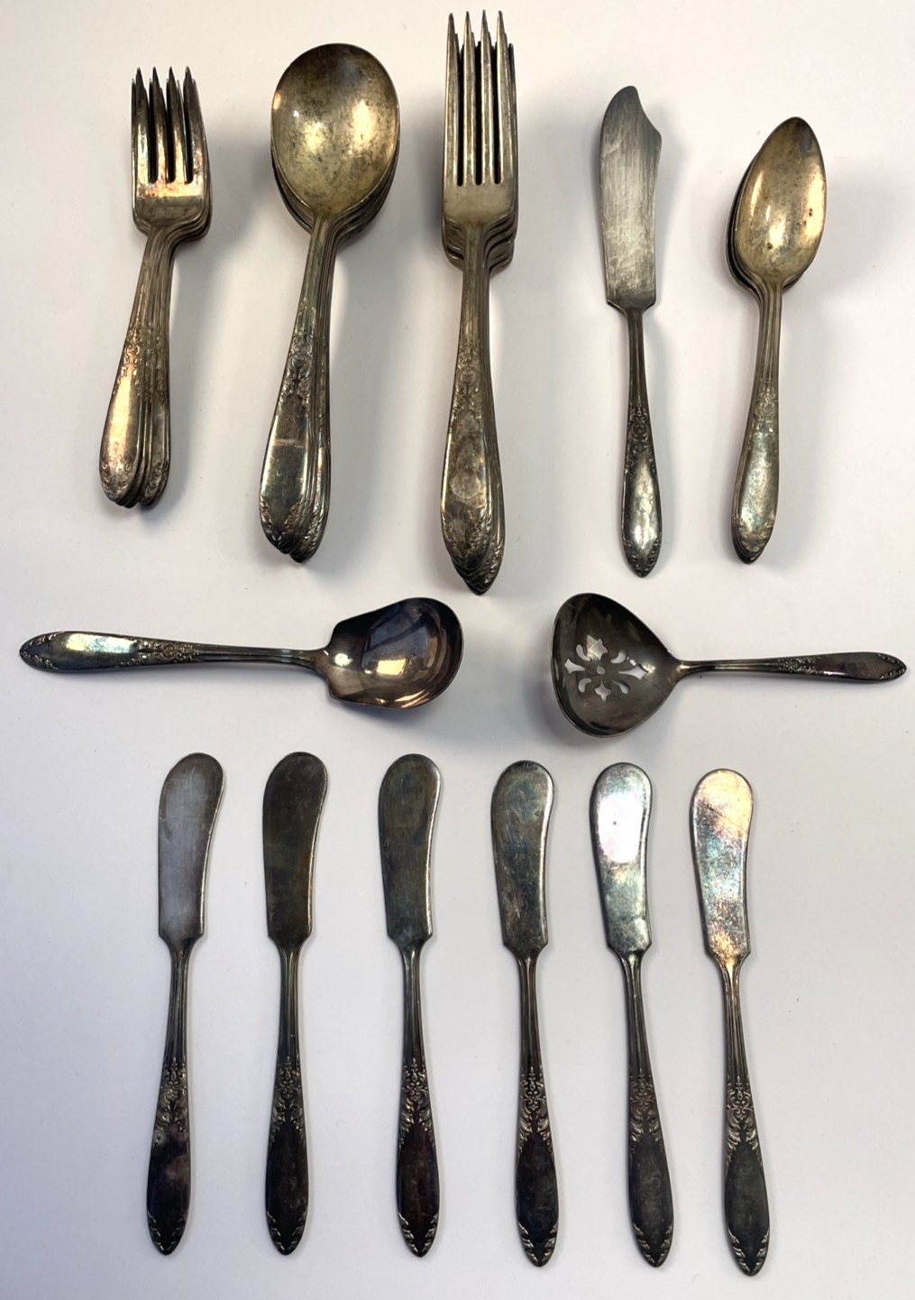 Vintage National Silver Silverplate Royal Pattern Needs TLC 33 Pc Lot