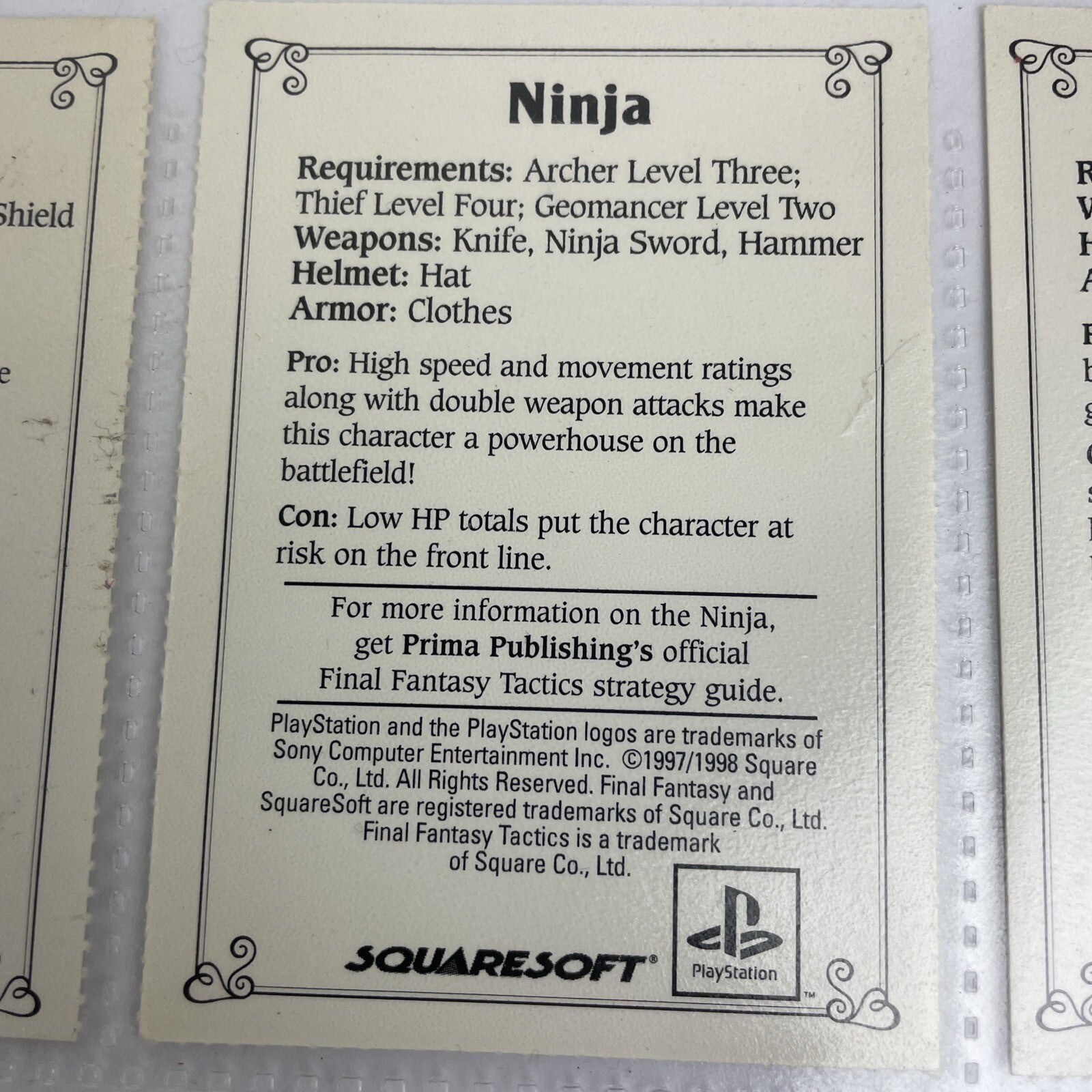 6 x Final Fantasy Tactics Playstation 1 EB Games Squaresoft Promo Trading Cards