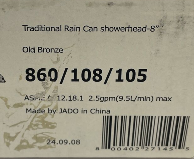 JADO traditional 8 inch rain can shower head old bronze finish
