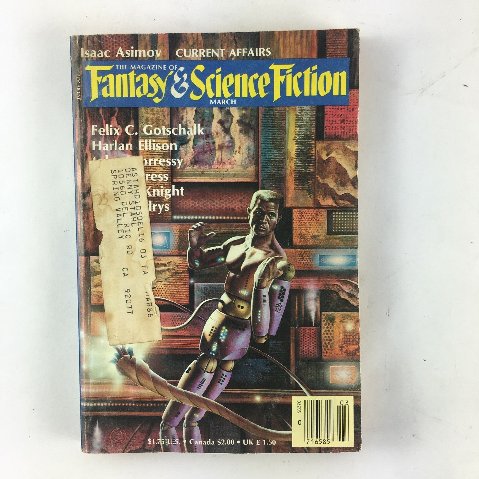March Fantasy&Science Fiction Magazine Felix C.Gotschalk Harlan Ellison