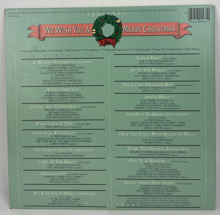 Various – We Wish You A Merry Christmas - 1985 - CBS FM 39093 Vinyl LP Record
